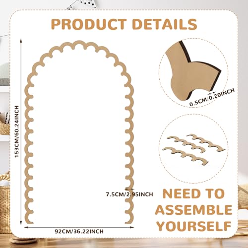 Novabright Unfinished Wood Arch Trim, 60 x 36 Inch, Wave - size: 60 x 36 Inch, style: Wave