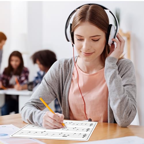24Pcs Dry Erase Music Staff Lap Boards for Student Reusable Musical Notes Double Sided Erasable Cardboard Music Note Whiteboard for Musical Teacher Classroom Homeschool Portable Teaching Tool 12" x 9" - style: Staff Writing Notes