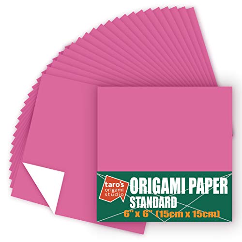 [Taro's Origami Studio] Standard 6 Inch One Sided Single Color (Pink) 50 Sheets (All Same Color) Square Easy Fold Premium Japanese Paper for Beginner (Made in Japan) - color: Pink