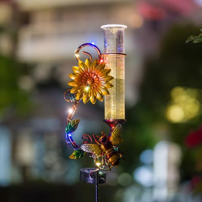 Stargarden Rain Gauge Outdoor, Solar Rain Gauge - color: Yellow Bee