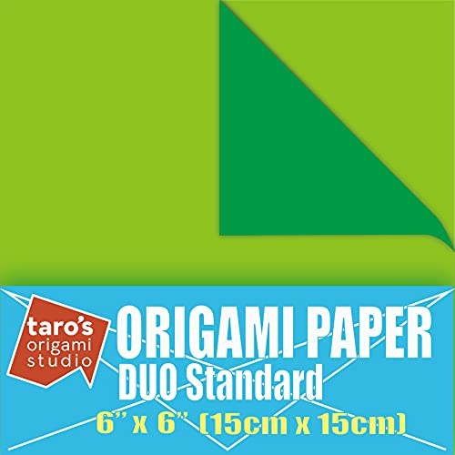 [Taro's Origami Studio] Duo Green/Olive (Diffrent Colors On Each Side) Double Sided Standard 6 Inch (15 cm) Kami Paper with Color Change Patterns, 50 Sheets (Made in Japan) - color: Green/Olive
