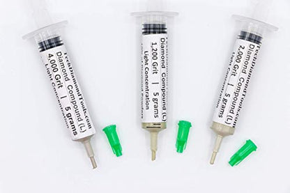 TechDiamondTools Diamond Polishing Paste Kit — 3 Grits (1200, 2000, 4000) | USA Made | Oil-Based Syringes | Progressive Polishing Set for Metal, Glass, Gemstone, Knife, Jewelry | 10% Diamond Powder - size: 1200 2000 4000 Grit, style: Light 10% concentrati