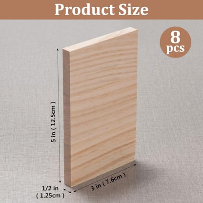 Wooden Blocks Wood Blocks for Crafts, 8 PCS 3″X5″X1/2″ Blank Wood Planks - size: 3″x5″x1/2″ - 8PCS