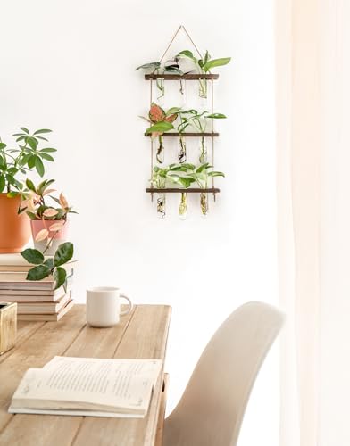 Mkono Plant Propagation Station, 3 Tier Small Brown Wall Hanging Vase Tubes - color: Brown, size: Small