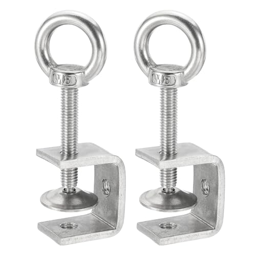 HARFINGTON 2 Pcs 304 Stainless Steel C Clamps 30mm Square Mini Tiger Clamp Adjustable Heavy Duty Metal U Clip with Eye Hook Screw for Woodworking Welding Mounting, Silver - size: 30mm