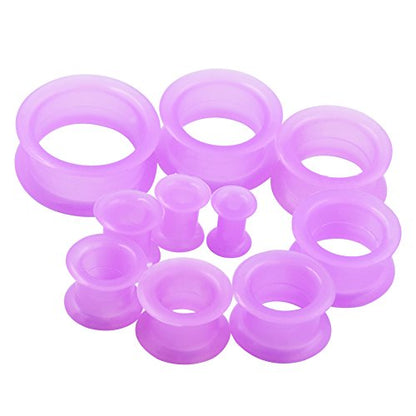 Oyaface 20 PCS Piercing Tunnel Set Soft/Hard Silicone Flesh Ear Plugs 2g-25mm Flexible Ear Stretching Gauge Expander - color: Purple