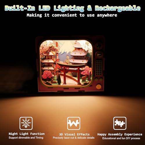 Under Mount Fuji 3D Wooden Puzzle with LED Lights, DIY Craft Model Kit for Adults & Kids, Creative Building Set and Unique Home Decor Gift - style: Under Mount Fuji