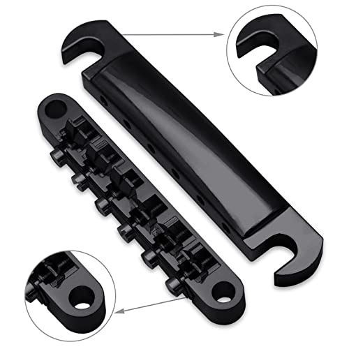 MAXCHEER A Set of String Saddle Tune-O-Matic Bridge & Tailpiece For GB LP Style Electric Guitar (Black) - color: Black
