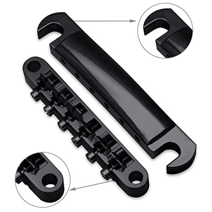 MAXCHEER A Set of String Saddle Tune-O-Matic Bridge & Tailpiece For GB LP Style Electric Guitar (Black) - color: Black