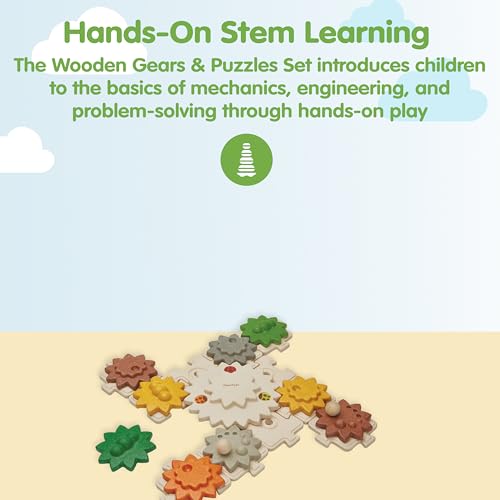 PlanToys® Wooden Gears & Puzzles Set Montessori STEM Kids Educational Toy - color: Gears & Puzzles Set