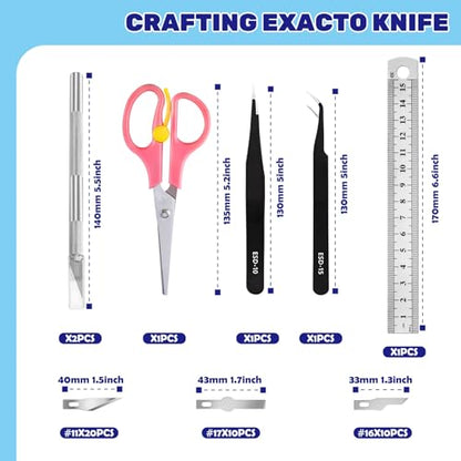 46Pcs Craft Hobby Knife Assortment Kit with Scissors and Tweezers, Precision Knives with #11#16#17 Spare Exacto Blades for Scrapbooking Carving Modeling Crafting