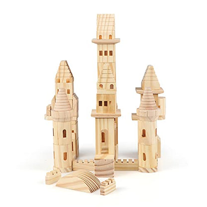 75 Pieces Wooden Castle Blocks Medieval Knights Princesses Wooden Castle Building Blocks Kit for Kids Boys and Girls