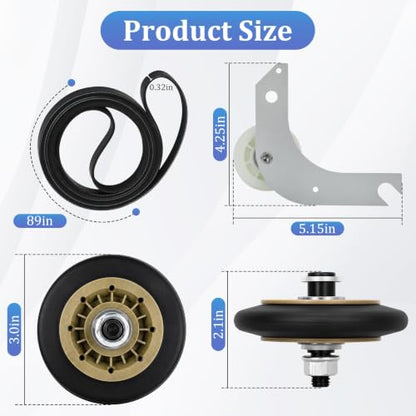 Upgraded Dryer Repair Kit for Electrolux Frigidaire Dryers,Includes 137315300 Dryer Belt,134715900 Drum Support Rollers (4 Pack),134793500 Idler Pulley,More Fits Models in Figure 7