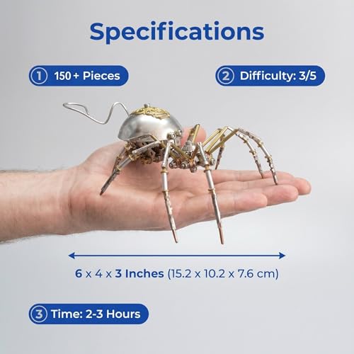 Steampunk Mechanical Insect Spider 3D Metal Puzzle Model Kits 150+ Parts No Glue Build Unique Desk Decor Christmas & Birthday Gift for Men Adults(Long-Tailed Spider) - style: Long-tailed spider