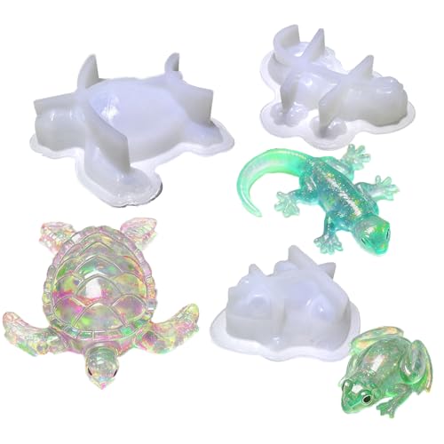 3PCS Animal Resin Molds Mold Set,3D Turtle Frog and Lizard Resin Silicone Molds for Soap,Unique Ocean Animal Candle Molds,Epoxy Resin molds for Desktop Ornament,DIY Modeling Clay,Plaster - color: Turtle Frog and Lizard 3PCS