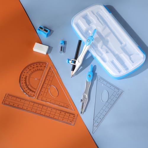 Zonon 10 Pcs Math Geometry Set for Student Compass Protractor, Blue - color: Blue