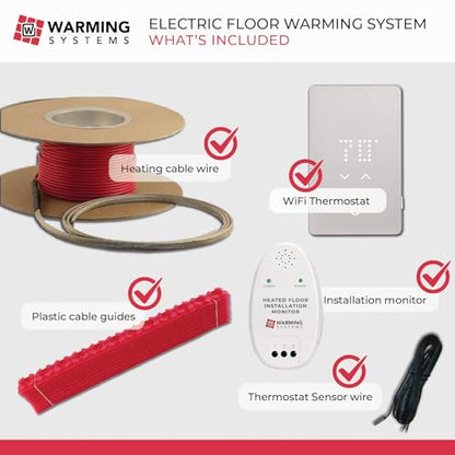 100 Sqft Electric Radiant Floor Heating Cable Kit – 120V Heated Tile Floor System with UWG5 Programmable Thermostat, Sensor, Installation Monitor & 25 Year Warranty, Made in the USA - size: 100 Sqft