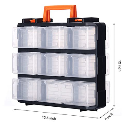 Mayouko 16 Compartments Detachable Toolbox Organizer,Hardware Organizer Box with Removable Sections,Carrying Storage Case for Patts,Screws,Bolts,Nuts,Toys (Pack of 2) - size: 13.5"L x 12"W x 5"H (Pack of 2)