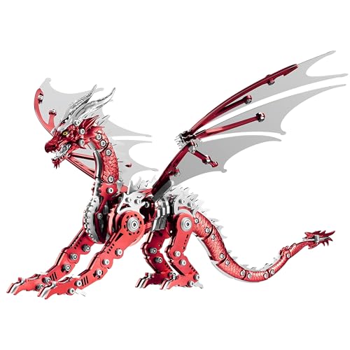 3D Metal Puzzles for Adults, Mechanical Dragon Model Kit - color: Pterosaur-red