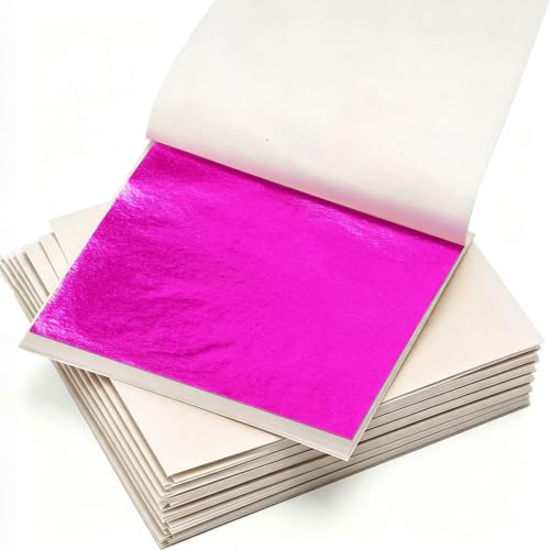KINNO Gold Leaf Sheets for Art 300Pcs Hot Pink Gold Foil, 3.15" x 3.35" - color: 300 Sheets Hot Pink