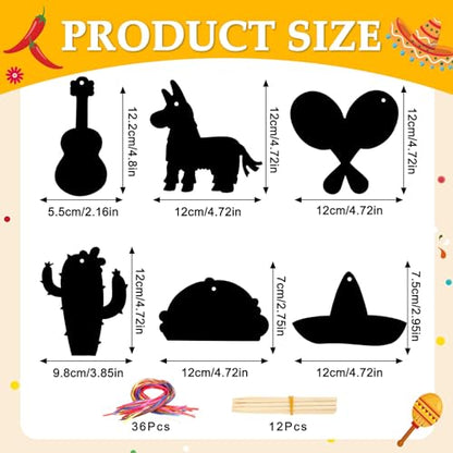36 PCS Cinco de Mayo Crafts for Kids, Mexican Scratch Art Party Favors - style: Cinco De Mayo Style