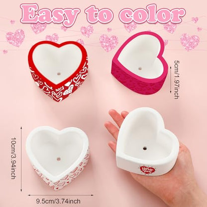 Beeveer 6 Pcs DIY Craft Kits Make Your Own Ceramic Succulent Planters Paintable Heart Shaped Decoration, and Ceramic Succulent Planters Kit for Mother's Day from Daughter Son