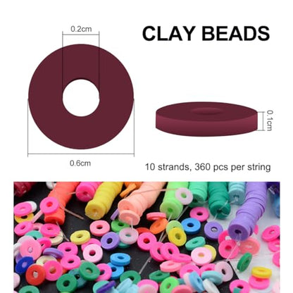 MIIIM 3600 PCS 10 Strands Polymer Clay Beads for Jewelry Making, Vinyl Heishi Beads 6mm for Surfer Bracelets Necklace Making (Maroon) - color: XR01-Maroon