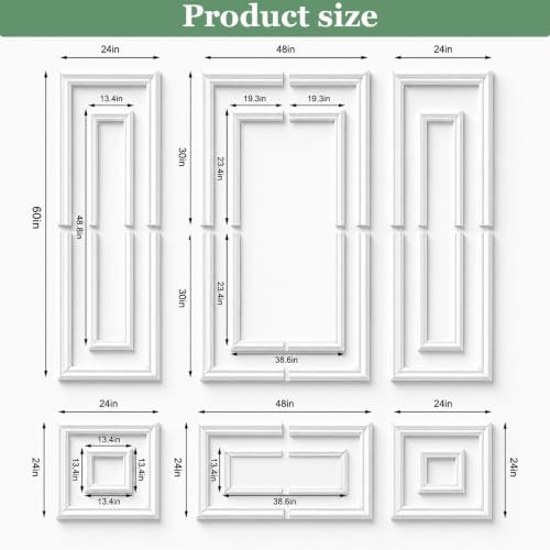 Peel and Stick Wall Molding Kit, Pre Cut Bilinear Frame Wainscoting Panel - color: 24"x60"+13.5"x46.8"