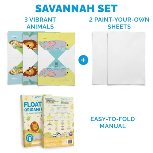WOYS Floating Origami Boats | Savannah Set | Waterproof Premium Reusable Paper | Screen-Free DIY Arts & Crafts Activity & Gift | 5 Sheets | Bath, Pool & Indoor Play - color: SAVANNAH