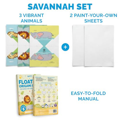 WOYS Floating Origami Boats | Savannah Set | Waterproof Premium Reusable Paper | Screen-Free DIY Arts & Crafts Activity & Gift | 5 Sheets | Bath, Pool & Indoor Play - color: SAVANNAH