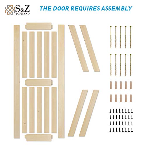 S&Z TOPHAND® 20in x 84in Unfinished British Brace Knotty Barn Door with Sliding Door Hardware Kit/Solid Wood/Sliding/Double Surfaces/A Simple Assembly is Required - size: 20x84in