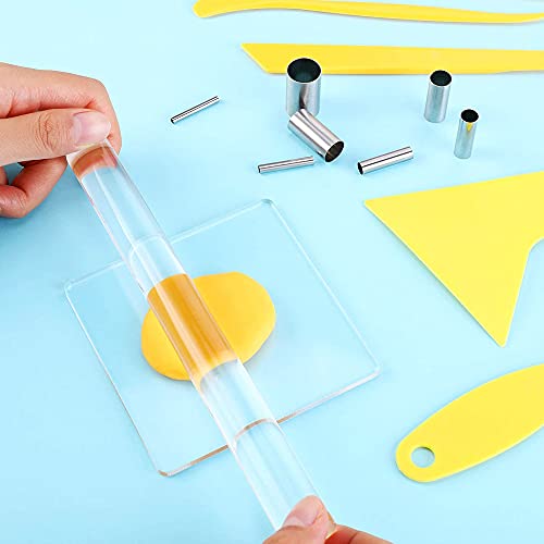 Yayatty Polymer Clay Tools, Acrylic Clay Roller, Acrylic Sheet, Rotary Cutting Mat, Round Polymer Clay Cutters with Clay Slicer Blade for Pottery and Sculpture (62 PCS) - color: 62 PCS