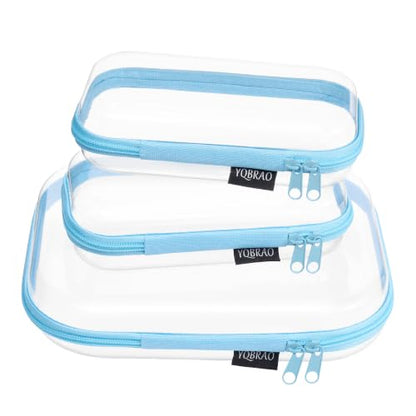 YQBRAO 3-Piece Clear Hard Shell Zipper Case Set, 1M 2S, Blue - color: Blue, size: MSS
