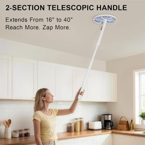 Rotating Head Electric Fly Swatter with 16–40" Telescopic Handle, 4000V