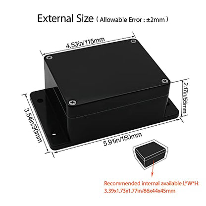 Junction Box Waterproof Dustproof IP65 ABS Plastic Universal Electric Project Enclosure Black with Fixed Ear 4.52"x3.54"x2.16"(115 x 90 x 55 mm) - size: 4.52"x3.54"x2.16"