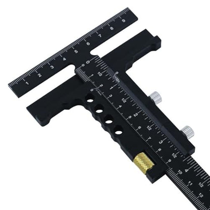 T Shaped Wood Workings Scriber for Carpenter Layout and Measuring, Precision Woodworking Ruler Scribing Tool, Black Accessories Slide Ruler Marking Measuring Gauge, with Fine Tuning