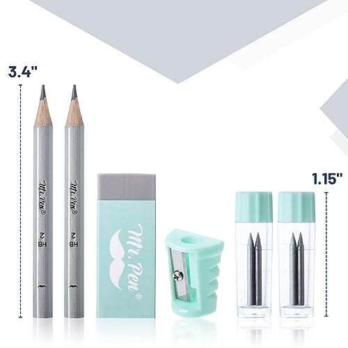 Mr. Pen- Geometry Set, 13 pcs, 3 Metal Compasses, Protractor, 6" Ruler | 45° & 30°/60° Set Squares, Pencils, Lead Refills, Sharpener & Eraser for Math, Drafting & Classroom Use - color: Green