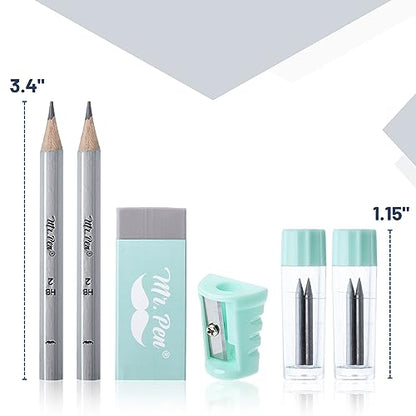 Mr. Pen- Geometry Set, 13 pcs, 3 Metal Compasses, Protractor, 6" Ruler | 45° & 30°/60° Set Squares, Pencils, Lead Refills, Sharpener & Eraser for Math, Drafting & Classroom Use - color: Green