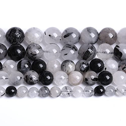 6MM 60PCS Natural Crystal Stone Black Rutile Quartz Gemstone 2A Grade Loose Beads for Jewelry Making DIY Bracelet Necklace Semi Precious Beads 1 Strand - color: Black Rutile Quartz, size: 6mm