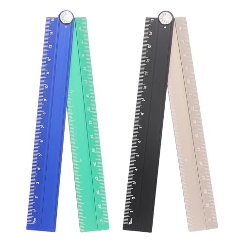 HARFINGTON 2pcs Folding Straight Ruler 30cm Metric Aluminum Alloy Protractor Foldable Angle Ruler Geometric Measuring Tool with Angle Line for Architects Artists Office, Black Gold/Blue Green - color: Black Gold/Blue Green