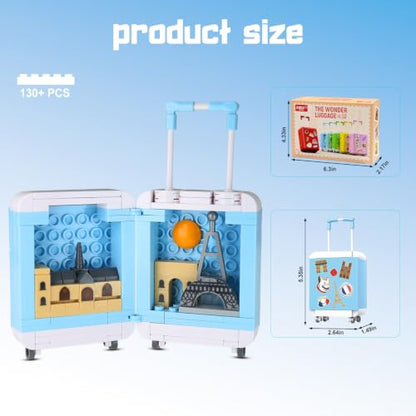 BloxBrix City Travel Suitcase Building Blocks Set, France Skyline Architecture Model, Educational Gift for Kids & Adults (131pcs)