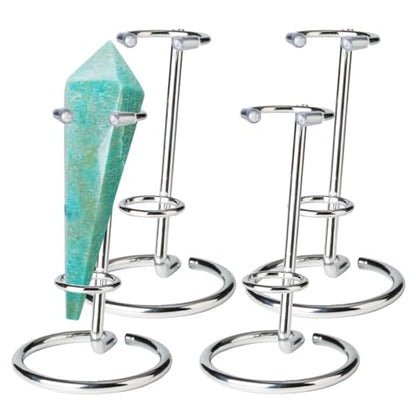 4 Pcs Crystal Wand Stand, 4" L x 4" W x 5.12" H in Mineral Display Stand, Small Iron Crystal Stands for Display (Silver, Large) - color: Silver, size: Large