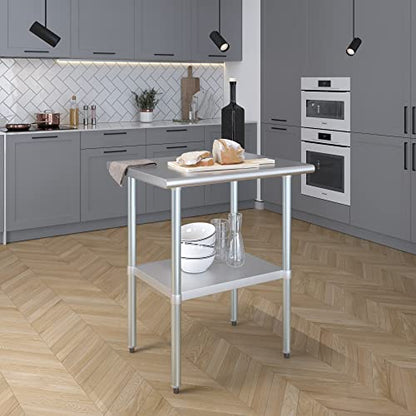 AmGood 24 in. x 30 in. Stainless Steel Work Table | Metal Kitchen Food Prep Table | NSF - size: 30 in. Long x 24 in. Deep without Wheels
