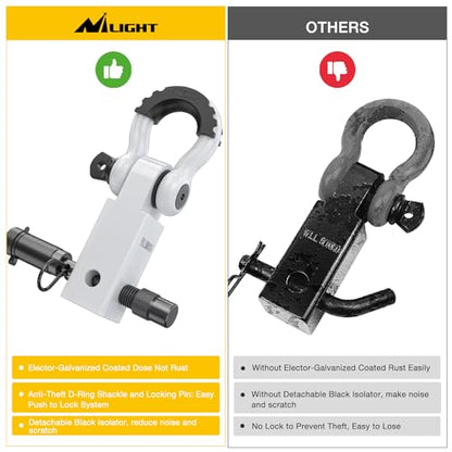 Nilight 3/4" Anti-Theft D Ring Shackle Hitch Receiver 2" Solid Towing Kit | 45000 LBs Breaking Strength 5/8" Trailer Hitch Lock Pin Heavy Duty Solid Towing Kit for Trucks Off Road White - color: Hitch w/ Lock Pin White