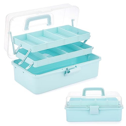 BTSKY 3-Layer Plastic Dividing Storage Box Craft Organizer and Storage - color: Blue