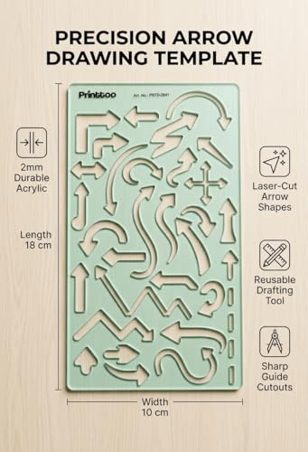 Printtoo Arrow Drawing Template Stencil 1 PCS, All Purpose Template Tool for Wood Burning, Bullet Journaling, Geometry Drawing, Painting, Technical Template - color: Series-PRTD-2841A