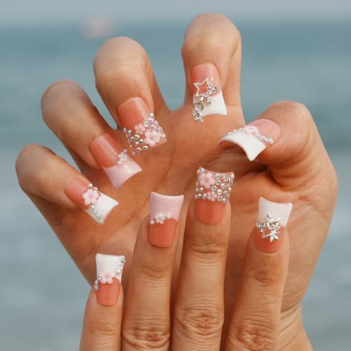 Cute Pink Press on Nails Short Duck Cherry Blossom, Size S - color: Cherry Blossom Whisper, size: S