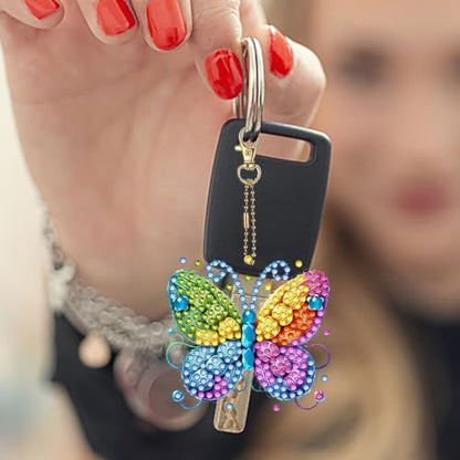 6 PCS Butterfly Diamond Art Kits for Adults Double Sided Diamond Art Keychains Butterfly DIY 5D Painting Keychains Kits for Adults Beginners DIY Crafts - color: Butterfly-03