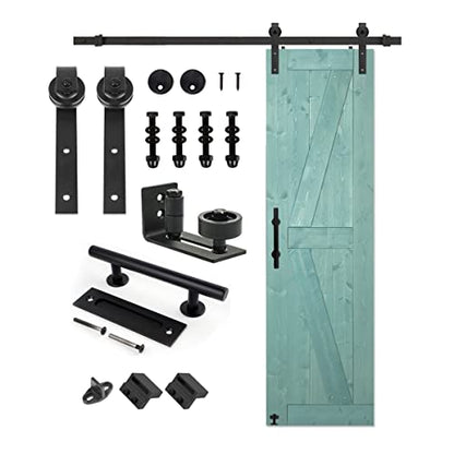 S&Z TOPHAND® 24 in x 84 in Green Knotty Pine Barn Door with 4FT Sliding Hardware Kit/Solid Wood/Simple Assembly is Required