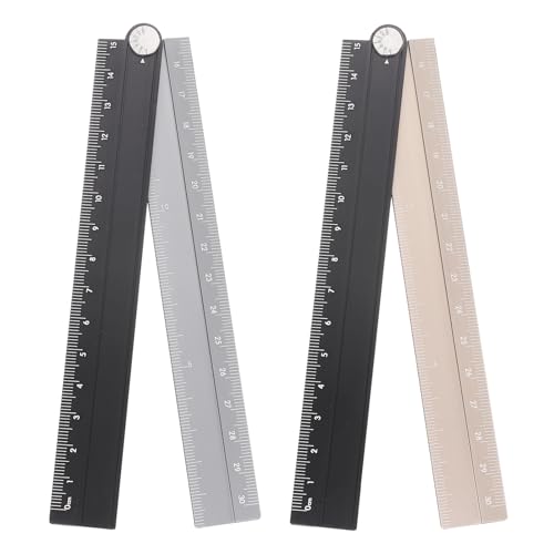HARFINGTON 2pcs Folding Straight Ruler 30cm Metric Aluminum Alloy Protractor Foldable Angle Ruler Geometric Measuring Tool with Angle Line for Architect Artist Office, Black Gold/Black Silver - color: Black Gold/Black Silver